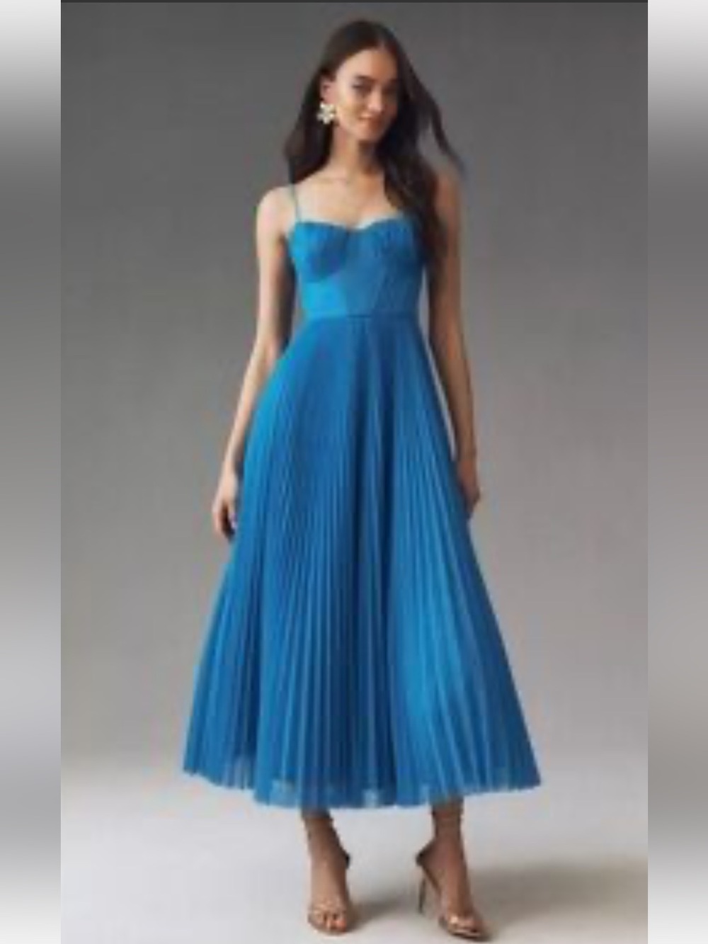 Hutch Amara Aqua Pleated Midi Dress with Spaghetti Straps
